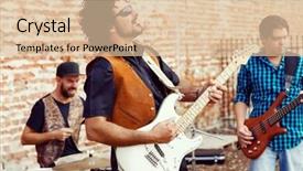  Presentation with festival music band hands playing - Cool new slide deck with location sound - band of musicians playing backdrop and a lemonade colored foreground
