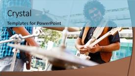  Presentation with festival music band hands playing - Slide set consisting of location sound - band of musicians playing background and a  colored foreground