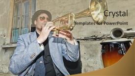  Presentation with trumpet - Colorful PPT theme enhanced with location sound - blues musician test the trumpet backdrop and a  colored foreground