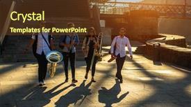  Presentation with mechanical instruments - Amazing slide deck having location sound - musicians with instruments walking down backdrop and a tawny brown colored foreground