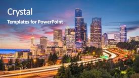  Presentation with seattle - Amazing PPT theme having location sound - seattle washington usa downtown skyline backdrop and a ocean colored foreground