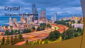  Presentation with highways - Colorful slide deck enhanced with location sound - seattle washington usa downtown skyline backdrop and a teal colored foreground