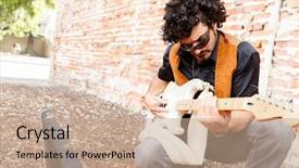  Presentation with instrument - Audience pleasing slide deck consisting of location sound - street musician tuning his instrument backdrop and a  colored foreground