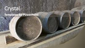  Presentation with barrels - PPT theme with location warehouse - stacked wine barrels in breze background and a gray colored foreground