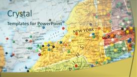  Presentation with new york - Slides featuring locations throughout the united state background and a sky blue colored foreground