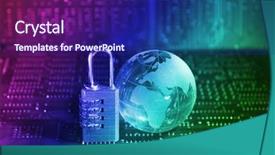  Presentation with lock key - Slide deck consisting of lock and world map background and a navy blue colored foreground