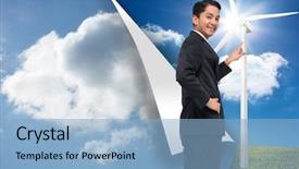  Presentation with electricity - Slide set featuring lock electricity - composite image of smiling asian background and a  colored foreground