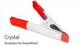  Presentation with white clay tiled roof - Cool new PPT theme with lock electricity - metal clamp isolated on white backdrop and a  colored foreground