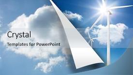  Presentation with turbine - Slide deck with lock electricity - sky background over turbine background background and a  colored foreground
