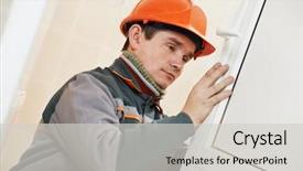  Presentation with door lock system - Presentation design enhanced with lock installation into wood door background and a light gray colored foreground