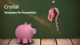  Presentation with banking bank vault door - Audience pleasing presentation design consisting of pink piggy bank against grey backdrop and a tawny brown colored foreground