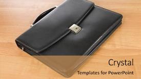  Presentation with leather craft work table - Colorful presentation theme enhanced with key individual - fashionable leather briefcase backdrop and a  colored foreground