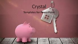  Presentation with grungy white concrete wall - Presentation design enhanced with finance red grey - piggy bank against white background background and a coral colored foreground