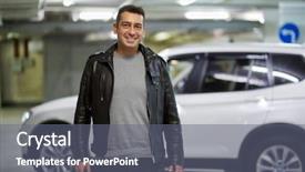  Presentation with gold man smile - Beautiful slide set featuring jacket stands in underground parking backdrop and a  colored foreground