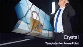  Presentation with steps - Slide set enhanced with thinking businessman scratching head against door opening revealing light at top of steps background and a wine colored foreground