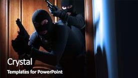  Presentation with house - Beautiful PPT theme featuring lock machine - armed thieves entering a house backdrop and a wine colored foreground