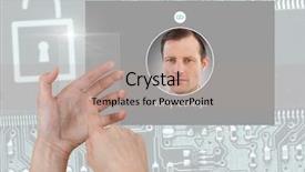  Presentation with digital identity - PPT layouts enhanced with lock machine - digital composite of hand holding background and a coral colored foreground