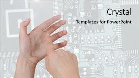  Presentation with circuit board - Cool new PPT layouts with lock machine - digital composite of hand holding backdrop and a light gray colored foreground