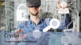  Presentation with workshop - Theme enhanced with lock machine - man using a virtual reality background and a seafoam green colored foreground