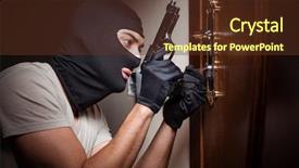  Presentation with crime scene - PPT theme enhanced with lock pick - burglar wearing balaclava mask background and a tawny brown colored foreground