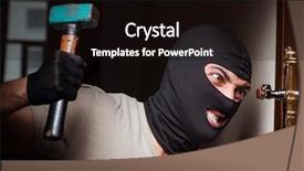  Presentation with crime scene - Amazing slide set having lock pick - burglar wearing balaclava mask backdrop and a wine colored foreground