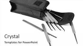  Presentation with performance and execution lock - Presentation design enhanced with lock picks isolated on white background and a  colored foreground