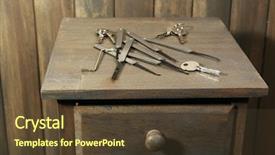  Presentation with wooden board empty table top - Audience pleasing PPT theme consisting of lock picks on wooden table backdrop and a tawny brown colored foreground