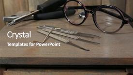  Presentation with wooden - Presentation theme enhanced with lock picks on wooden table background and a gray colored foreground