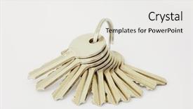  Presentation with keys - PPT theme consisting of lock rings - bunch of ten metal keys background and a white colored foreground