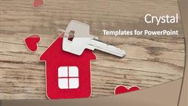  Presentation with key - Slide set having lock tag - key with label home background and a coral colored foreground