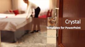  Presentation with cleaning service - PPT theme enhanced with lock tag - picture showing cleaning service sign background and a tawny brown colored foreground