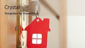  Presentation with lock out tag out key - Theme enhanced with lock tag - symbol of the house background and a coral colored foreground