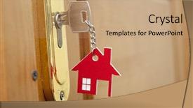  Presentation with lock out tag out key - Slides with lock tag - symbol of the house background and a coral colored foreground
