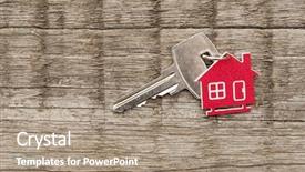  Presentation with house key - Beautiful slide deck featuring lock tag - symbol of the house backdrop and a  colored foreground