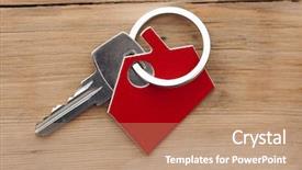  Presentation with lock key - Presentation featuring key in a lock with house icon on it background and a coral colored foreground