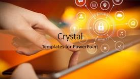  Presentation with security controls - Amazing presentation having locked down - hand holding tablet with online backdrop and a gold colored foreground