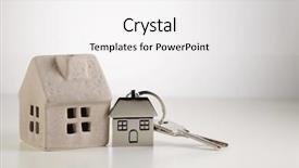  Presentation with house key - Colorful PPT theme enhanced with locked down - house shape key ring backdrop and a white colored foreground