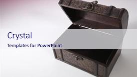  Presentation with treasure chest - Presentation theme with three autumn multicolored leafs isolated on white background background and a yellow colored foreground