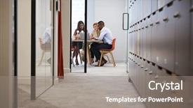 Presentation with computer - Beautiful slides featuring locker - three colleagues using laptop computer backdrop and a gray colored foreground