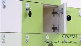  Presentation with locker room - Cool new presentation theme with locker room in fitness club backdrop and a mint green colored foreground