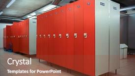  Presentation with locker room - Cool new PPT theme with locker room backdrop and a tawny brown colored foreground