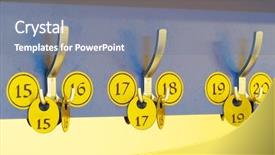  Presentation with close up of a brick - PPT theme having locker sign - cloakroom tickets close up background and a gray colored foreground