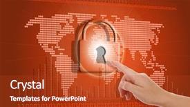  Presentation with virtual hand - Beautiful PPT layouts featuring locker sign - hand pushing virtual security button backdrop and a crimson colored foreground