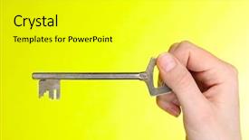  Presentation with green chemistry reaction formula - Theme with locker sign - key in hand on green background and a white colored foreground