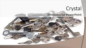  Presentation with keys - Colorful slide set enhanced with locker sign - lot of metal keys isolated backdrop and a white colored foreground
