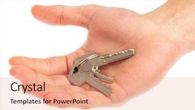  Presentation with palm - Amazing PPT theme having locker sign - set of keys on human backdrop and a coral colored foreground