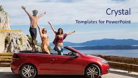  Presentation with group - PPT layouts consisting of locking freedom - group of happy young people background and a sky blue colored foreground