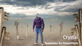  Presentation with keyhole - Audience pleasing theme consisting of locking freedom - man with lock and keyhole backdrop and a coral colored foreground