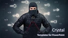  Presentation with hand tools - Audience pleasing slide set consisting of locking gools - burglar standing with tools backdrop and a  colored foreground