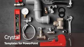  Presentation with plumber - Presentation theme having locking gools - plumber tools on a concrete background and a tawny brown colored foreground
